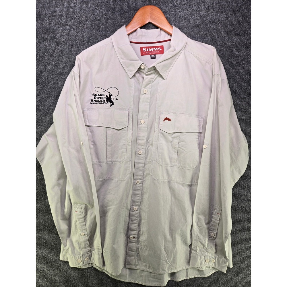 Simms Fishing Shirt Mens XXL Tan Long Sleeve Snake River Angler Button Up Vent